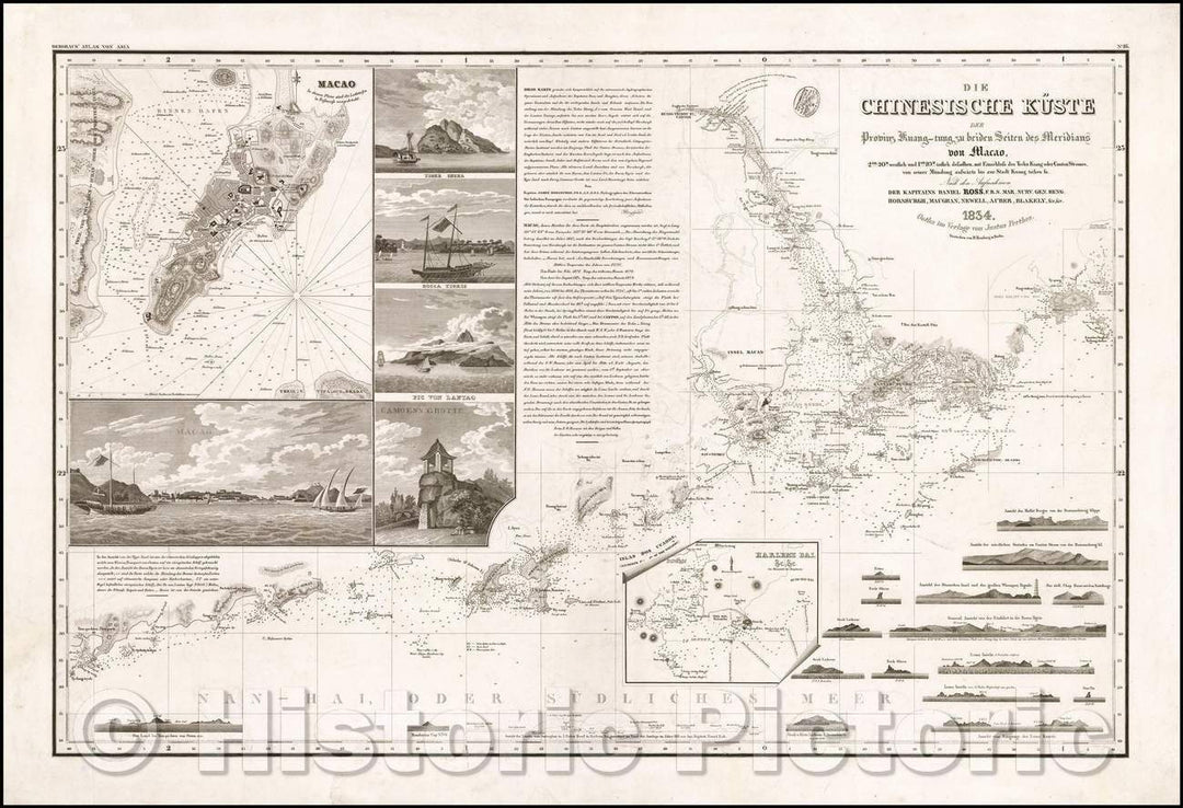 Historic Map - Die Chinesische Kuste der Provinz, Kuang-tung/Heinrich Berghaus's Sea Chart of part of the coast of Southern China, 1834, Heinrich Berghaus - Vintage Wall Art