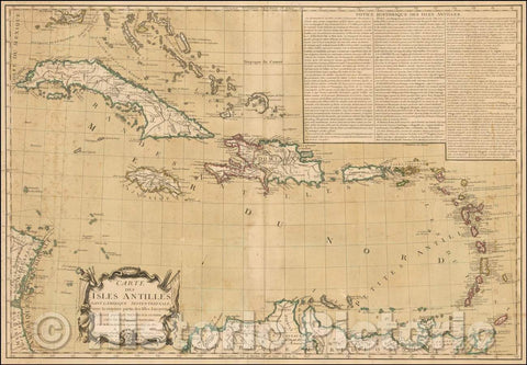 Historic Map - Carte des Isles Antilles dans L'Amerique Septentrionale avec la majeure/Revolutionary War era Chart of South Florida and the Caribbean, 1782 - Vintage Wall Art