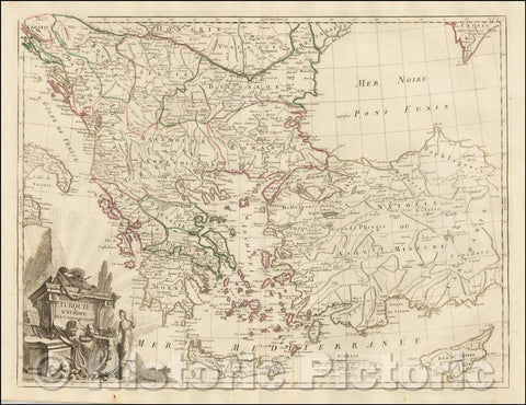 Historic Map - Turquie D'Europe/Regional Map centered on Greece, Turkey, The Balkans and the Black Sea, published in Venice by Francois Santini, 1780 - Vintage Wall Art