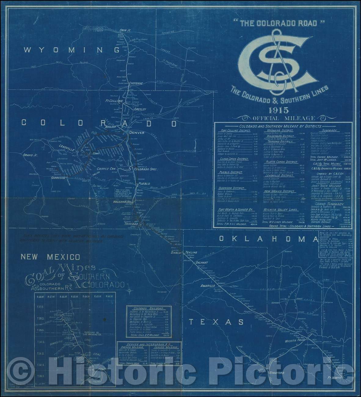 Historic Map - Wyoming, Texas, Colorado, New Mexico, 1915, Colorado Southern Railway - Vintage Wall Art