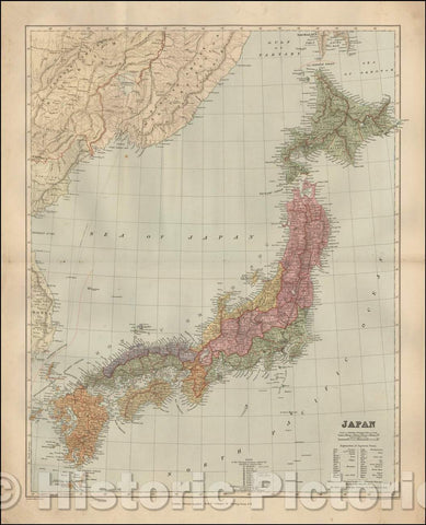 Historic Map - Japan, 1890, Edward Stanford - Vintage Wall Art