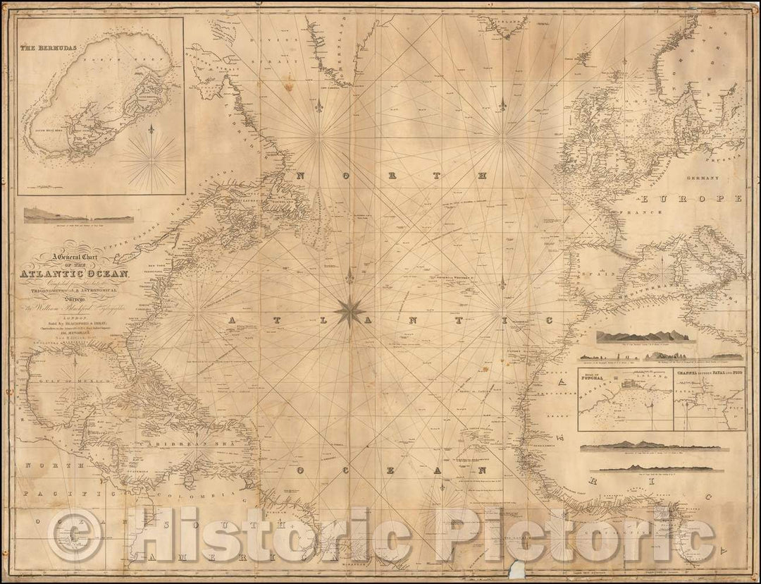 Historic Map - A General Chart of the Atlantic Ocean, compiled from the latest Trigonometrical & Astronomical Hydrographer Surveys, 1847, Blachford & Imray - Vintage Wall Art