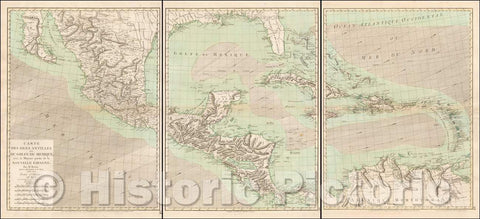 Historic Map - Carte Des Isles Antilles Et Du Golfe du Mexique; avec la majeure partie de la Nouvelle Espagne, 1782, Rigobert Bonne - Vintage Wall Art