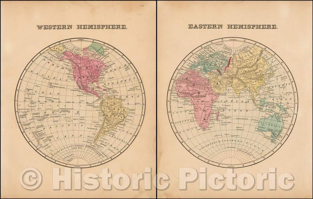 Historic Map - Western Hemisphere with Eastern Hemisphere, 1856, Samuel Morse - Vintage Wall Art