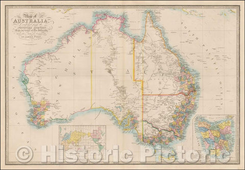 Historic Map - Map of Australia, 1851, James Wyld - Vintage Wall Art