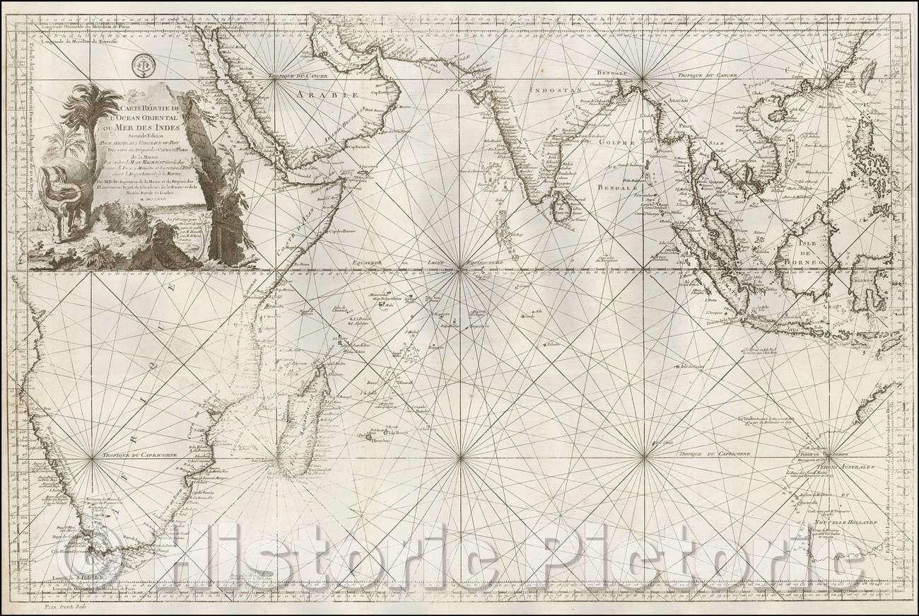 Historic Map - Carte Reduite De L'Ocean Oriental ou Mer Des Indes Seconde Edition Pour Servir aux Vaisseau du Roy, 1767, Jacques Nicolas Bellin v1