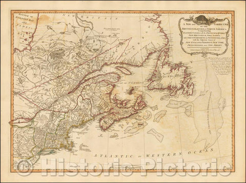Historic Map - Tthe British Colonies in North America Comprehending Eastern Canada with Adjacent States of New England, Vermont, New York, 1794 - Vintage Wall Art