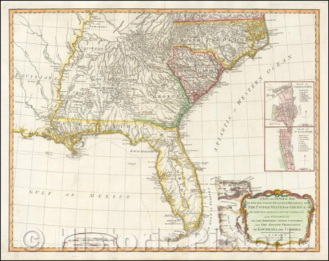 Historic Map - A New and General Map of the Southern Dominions Belonging to The United States of America, viz North Carolina, South Carolina, and Georgia, 1794 v3