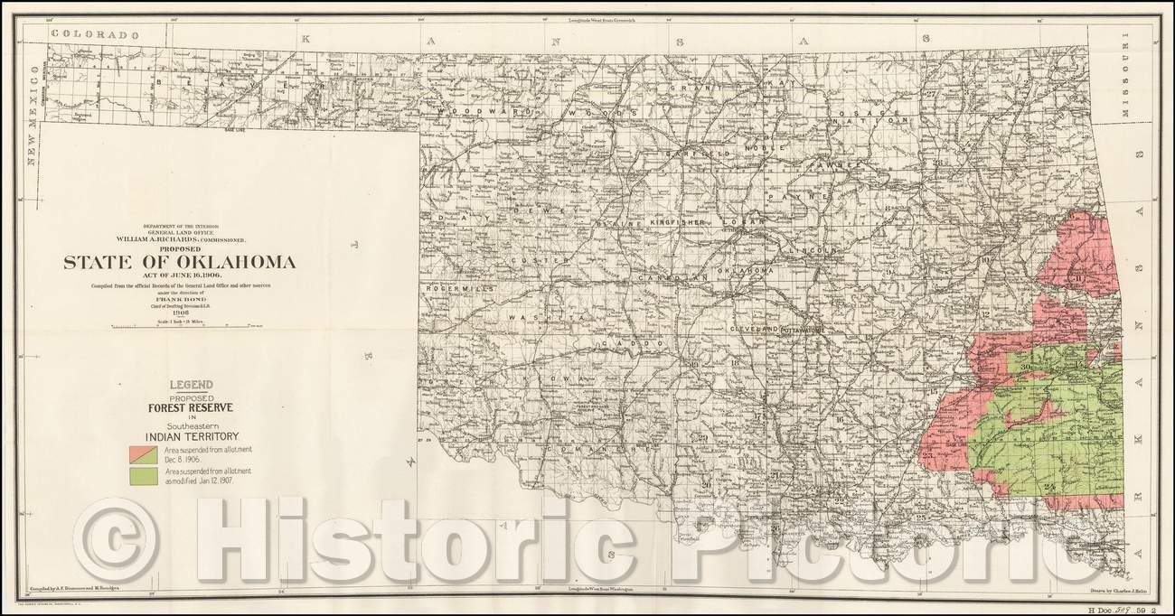Historic Map - Proposed State of Oklahoma Act of June 16, 1906, 1906, U.S. General Land Office - Vintage Wall Art