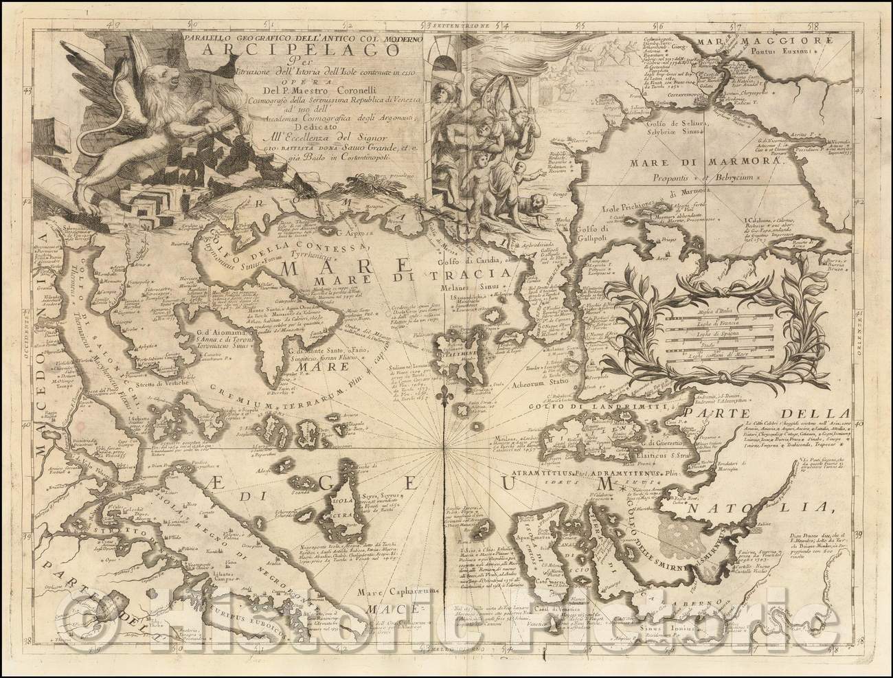 Historic Map - [Sea of Marmora & Northern Aegean Sea] Paralello Geog :: Region from Istanbul and the Bosphorus Straits in the north to Negroponte, 1690 - Vintage Wall Art