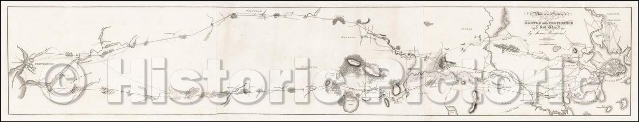 Historic Map - Plan of a Survey for the Proposed Boston and Providence Rail-Way, 1828, Annin & Smith v2