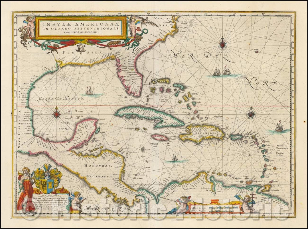 Historic Map - Insulae Americanae in Oceano Septentrionali cum Terris adiacentibus, 1635, Willem Janszoon Blaeu - Vintage Wall Art