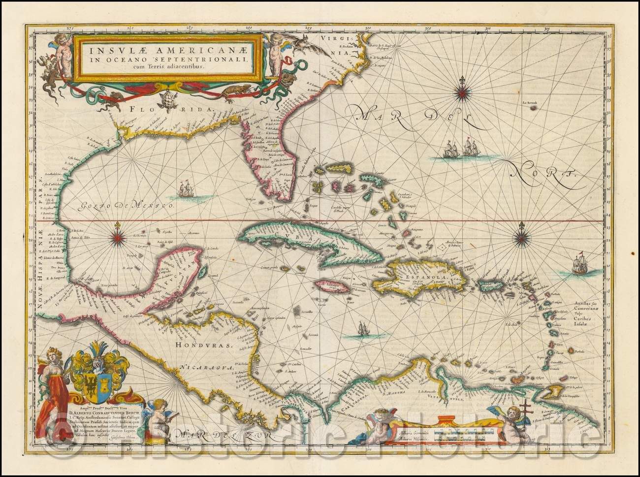 Historic Map - Insulae Americanae in Oceano Septentrionali cum Terris adiacentibus, 1635, Willem Janszoon Blaeu - Vintage Wall Art