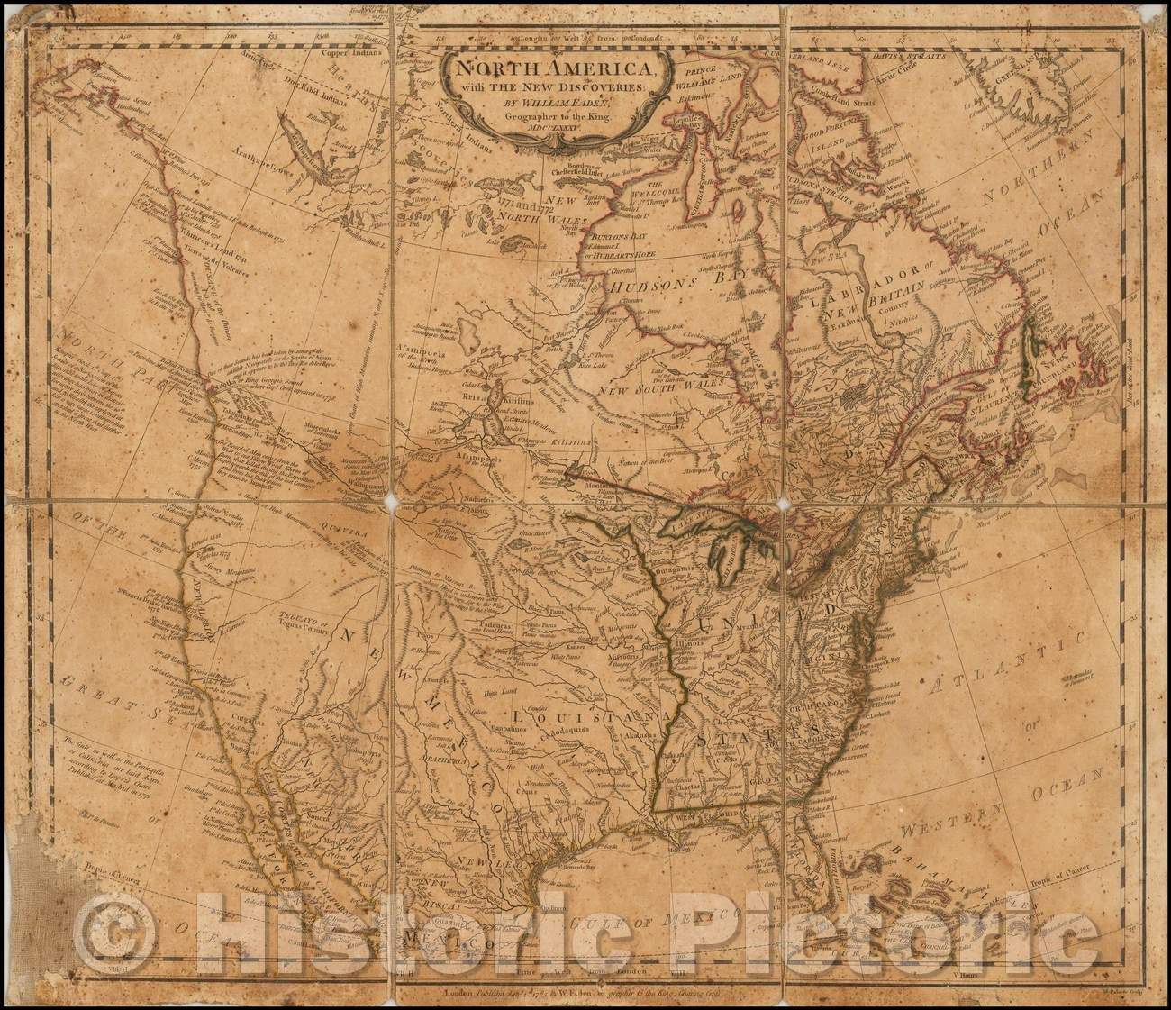 Historic Map - North America with The New Discoveries: 1785, William Faden - Vintage Wall Art