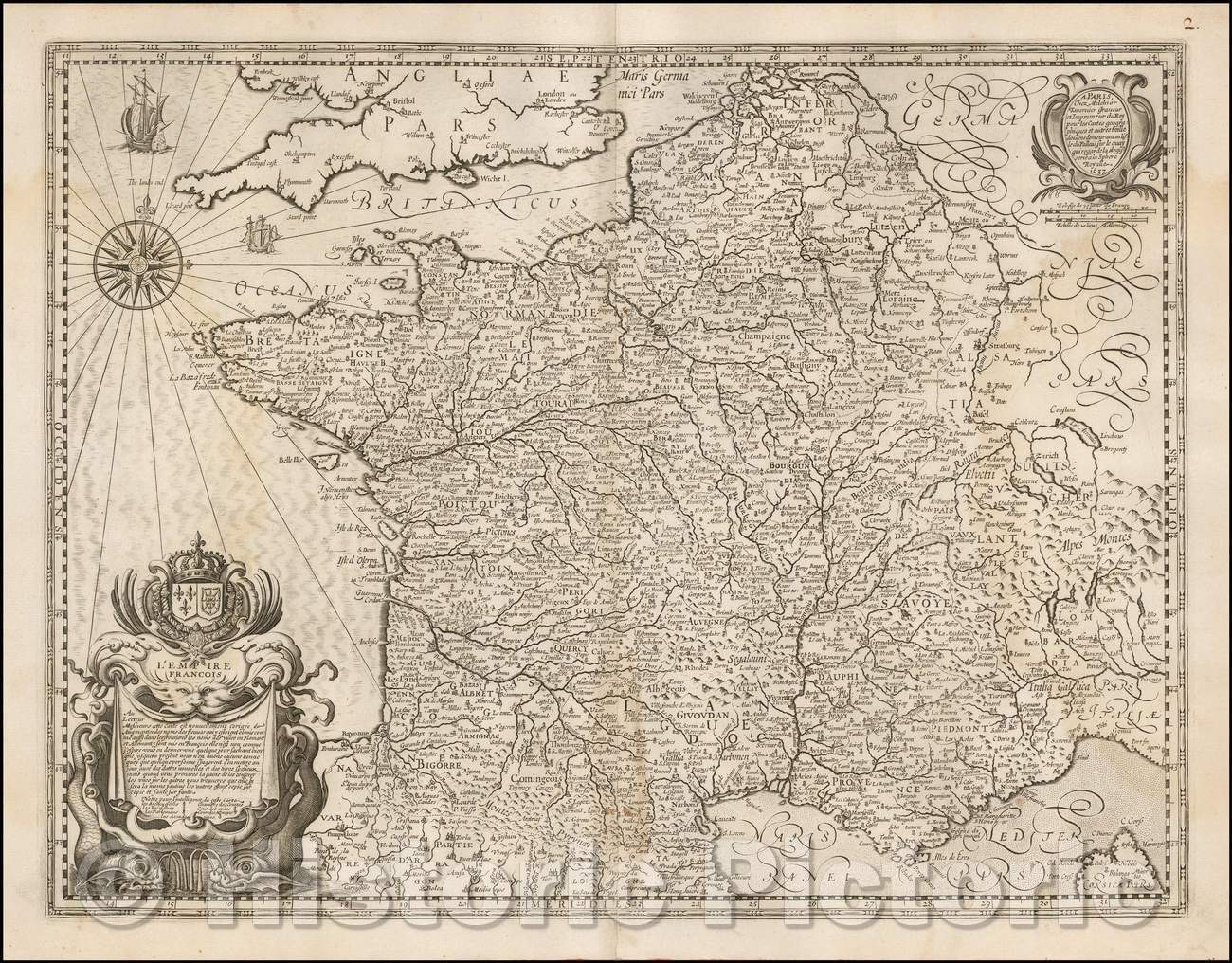 Historic Map - L'Empire Francois/Map of France, published by Melchior Tavernier, 1637, Melchior Tavernier - Vintage Wall Art