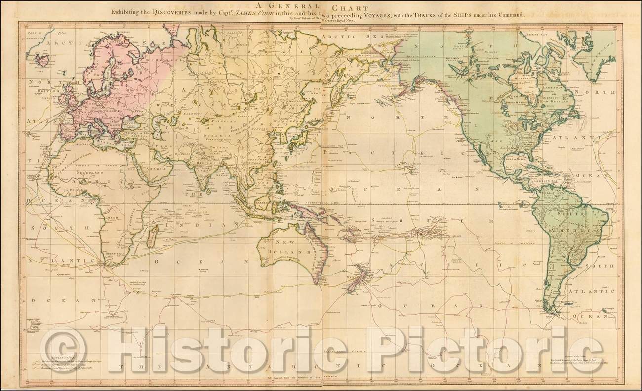 Historic Map - A General Chart Exhibiting the Discoveries made, 1794, William Faden v2