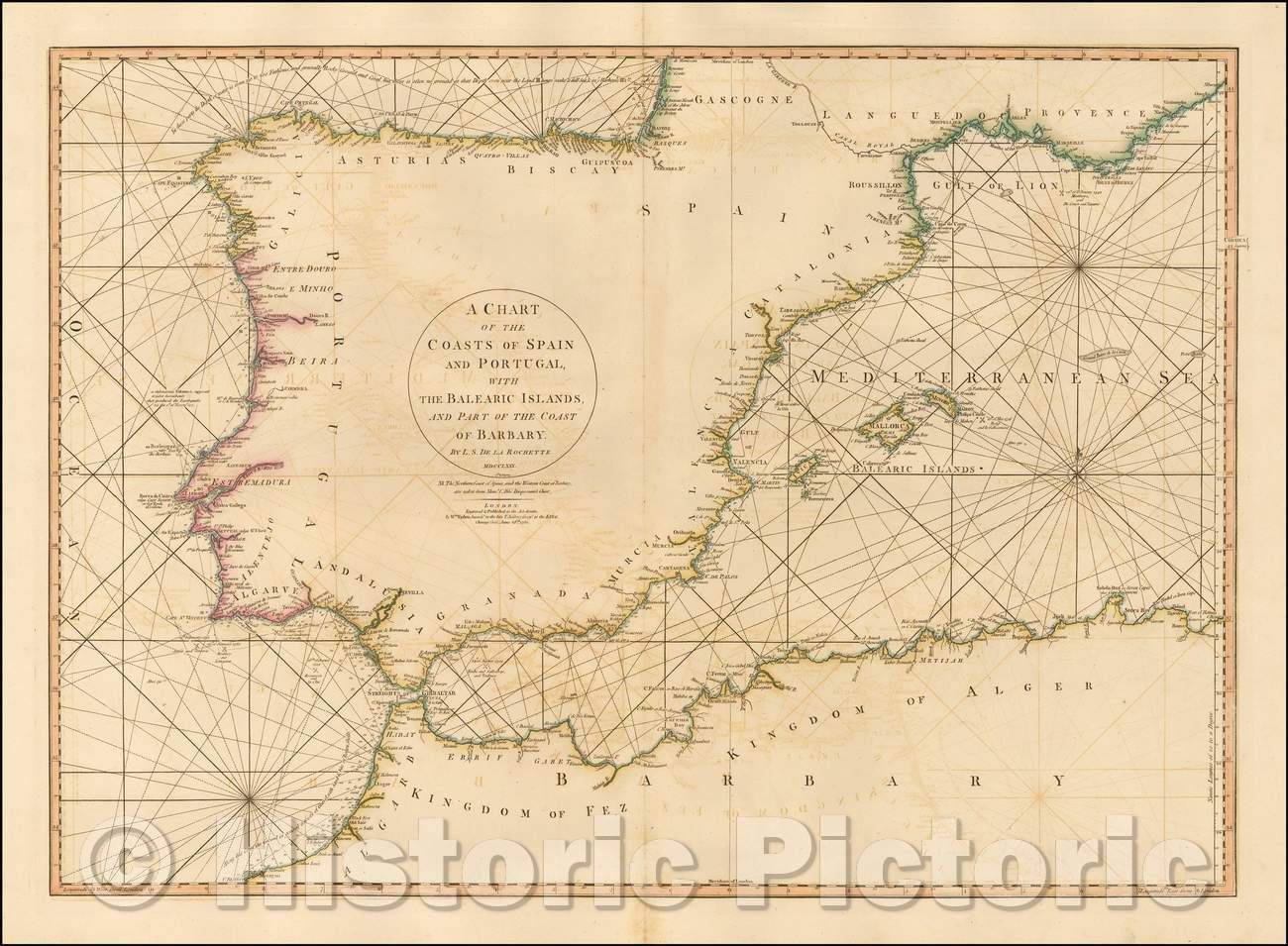 Historic Map - A Chart of the Coasts of Spain and Portugal, with the Balearic Islands, and Part of the Coast of Barbary. MDCCLXXX, 1780, William Faden v2