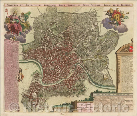 Historic Map - Novissima et Accuratissima Delineatio Romae Veteris et Novae/Plan of Rome, published in Amsterdam by Jacob de la Feuille, 1690 - Vintage Wall Art