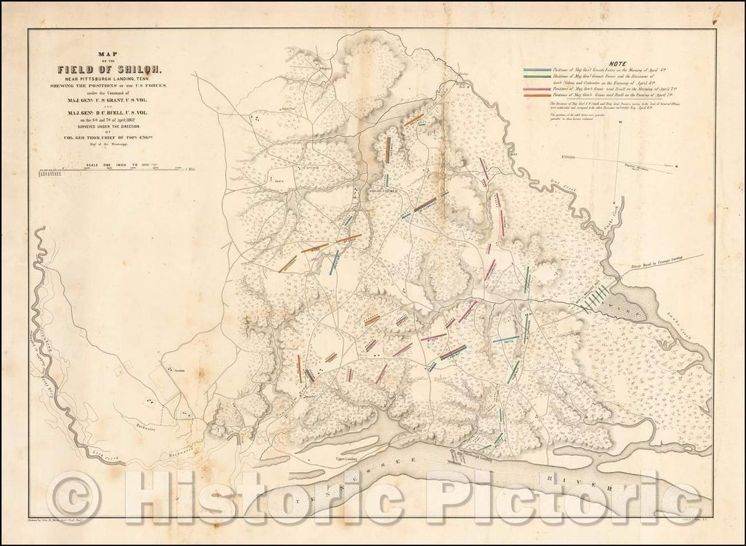 Historic Map - Map of the Field of Shiloh, Near Pittsburgh Landing, Tenn. Shewing The Positions of the U.S. Forces, 1862 - Vintage Wall Art