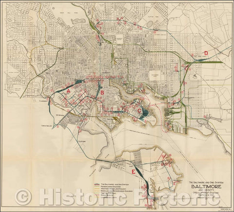 Historic Map - The Baltimore and Ohio System Baltimore and Vicinity Office of the Chief Engineer, Baltimore Md, 1913, United States GPO - Vintage Wall Art