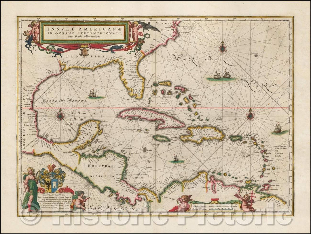Historic Map - Insulae Americanae in Oceano Septentrionali cum Terris adiacentibus, 1635, Willem Janszoon Blaeu v4