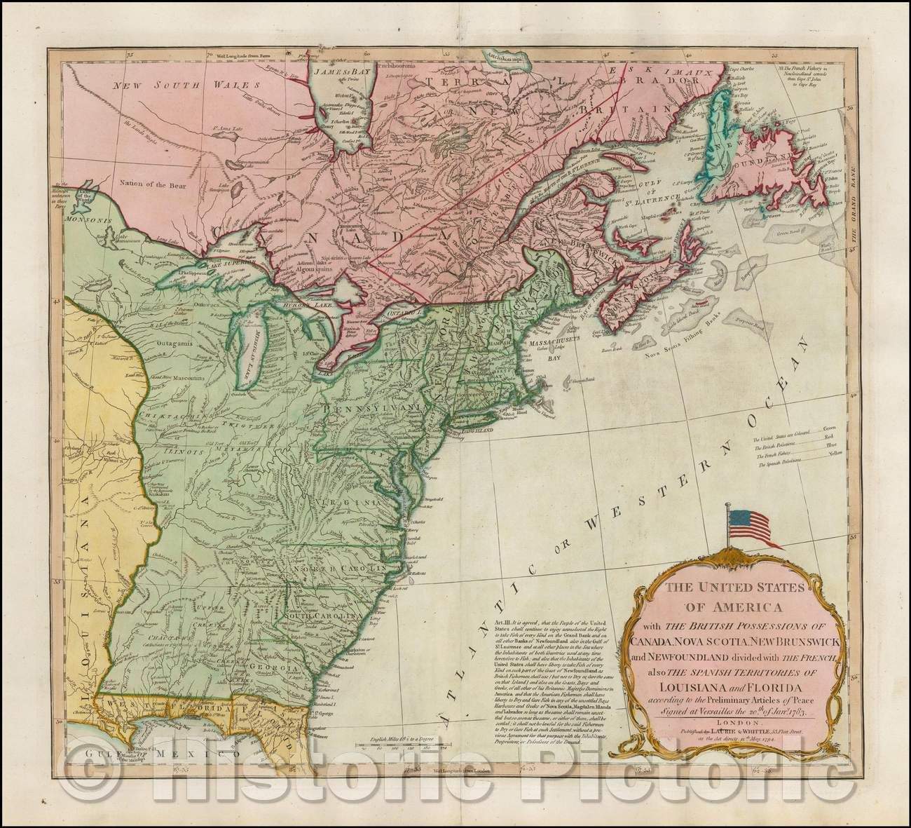 Historic Map - The United States of America with Territories of Louisiana and Florida, 1794 v1