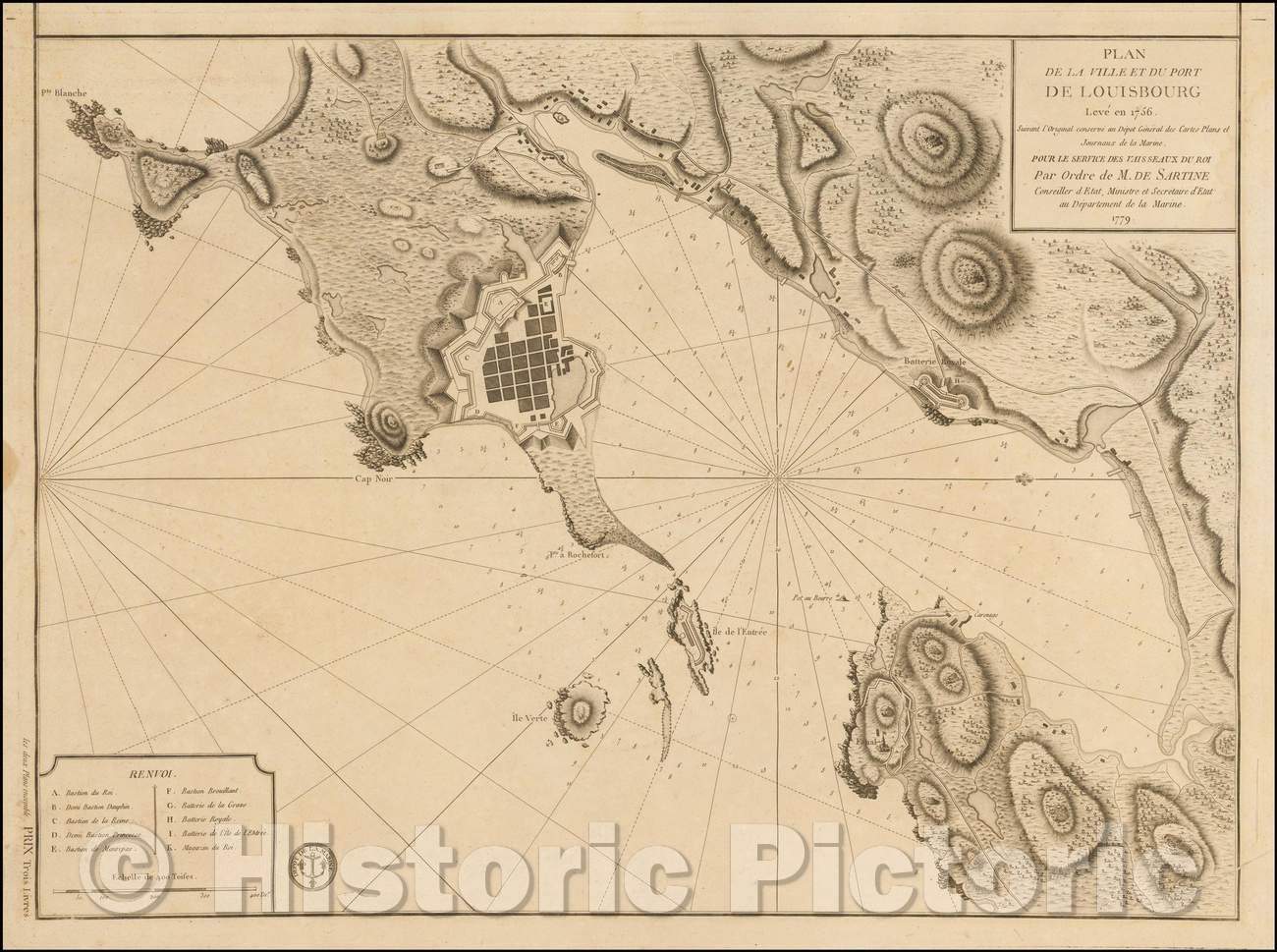 Historic Map - Plan de la Ville et du Port de Louisbourg Leve en 1756 Suivant l'Original, 1779 - Vintage Wall Art