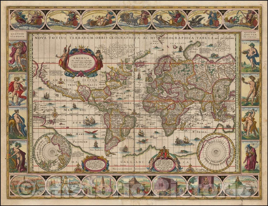 Historic Map - Nova Totius Terrarum Orbis Geographica Ac Hydrographica Tabula/Blaeu's classic world Map, 1617, Willem Janszoon Blaeu - Vintage Wall Art