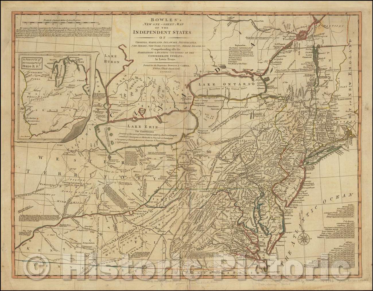 Historic Map - Bowles's New Independent States of Virginia, Maryland, Delaware, Pensylvania, New Jersey, New York, Connecticut & Rhode Island, 1796 - Vintage Wall Art