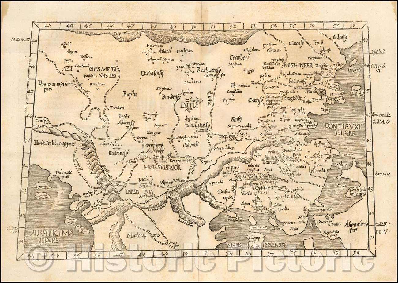 Historic Map - Tabula IX Europae (Balkans, Romania, Greece - Title on Verso)/European board 9 (Balkans, Romania, Greece - Title on verso), 1525, Lorenz Fries - Vintage Wall Art