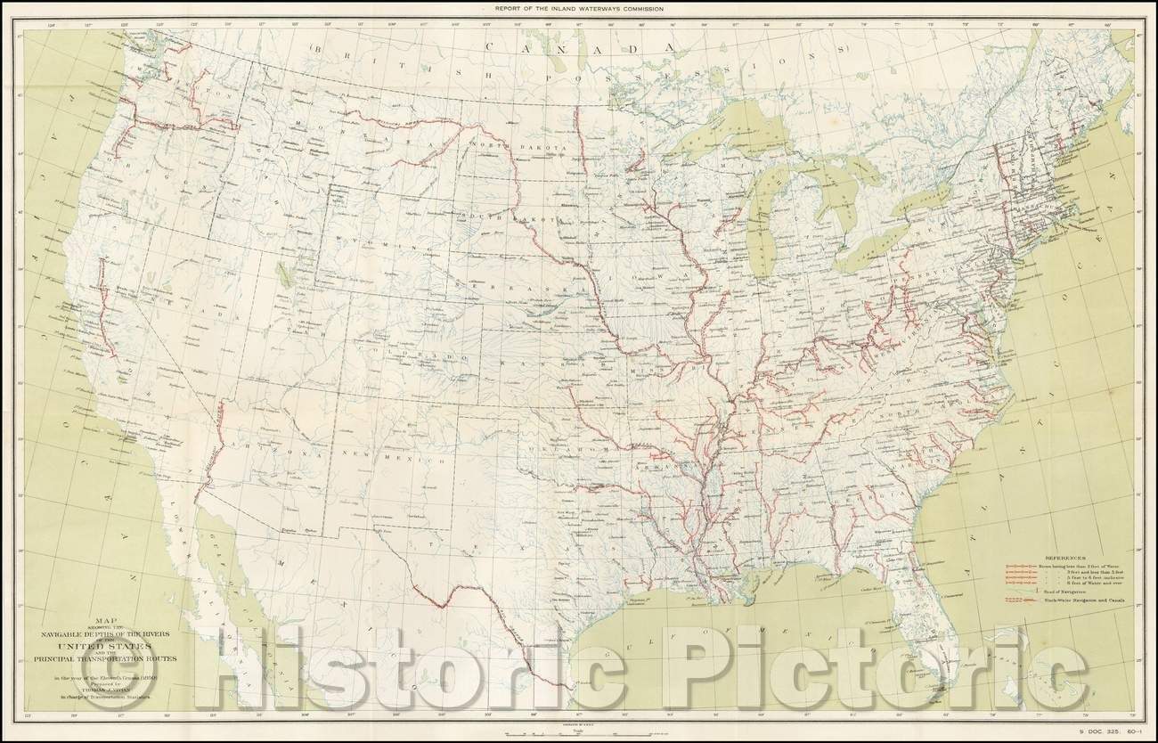 Historic Map - Map Showing The Navigable Depths of the Rivers of the U ...
