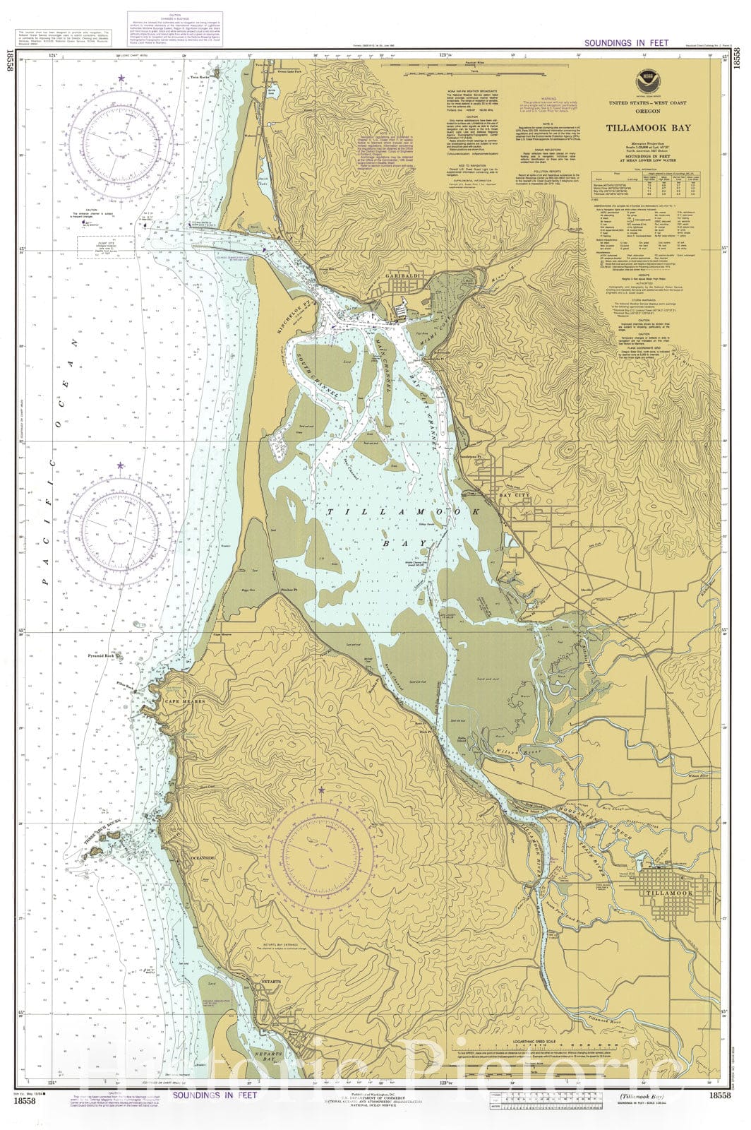 Tillamook Bay Nautical Chart 1984 Oregon Coast Map Historic Pictoric