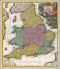 Historic Map - Britanniae Sive Angliae Regnum, tam secunum prisca Anglo-Saxonum Imperia/Seutter's Map of England, 1740, Matthaus Seutter - Vintage Wall Art