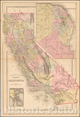 Historic Map - County Map of the State of California (with Large inset plan of San Francisco), 1884, Asher - Vintage Wall Art