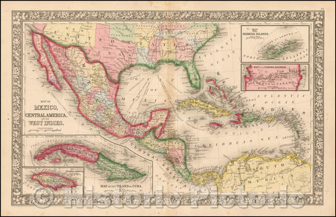 Historic Map - Map of Mexico, Central America, and the West Indies [Insets of Bermuda, Cuba, Jamaica and Panama Railroad], 1852, Samuel Augustus Mitchell Jr. v2