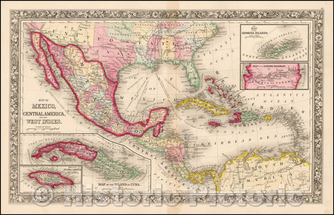 Historic Map - Map of Mexico, Central America, and the West Indies [Insets of Bermuda, Cuba, Jamaica and Panama Railroad], 1852, Samuel Augustus Mitchell Jr. v3
