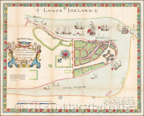Historic Map - The Duke's Plan A Description of the Towne of Mannados: Or New Amsterdam as it was in September 1661, 1664 (1859), Anonymous - Vintage Wall Art