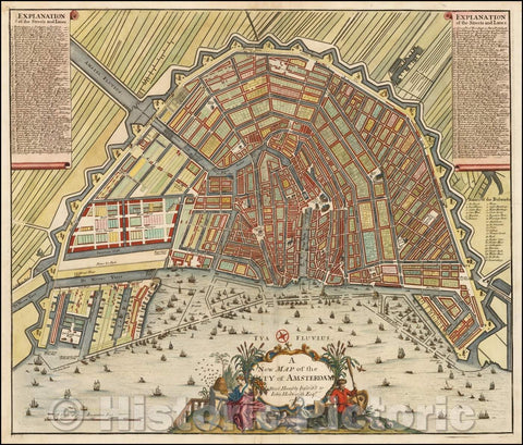 Historic Map - The City of Amsterdam, 1721, John Senex - Vintage Wall Art