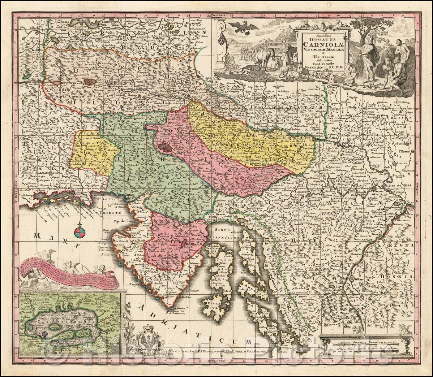 Historic Map - Exactissima Ducatus Carniolae Vinidorum Marchia et Hi :: Obercrain and Southern Carinthia,Croatia,Istria, Chres,Dalmatian Coastline, 1740 - Vintage Wall Art
