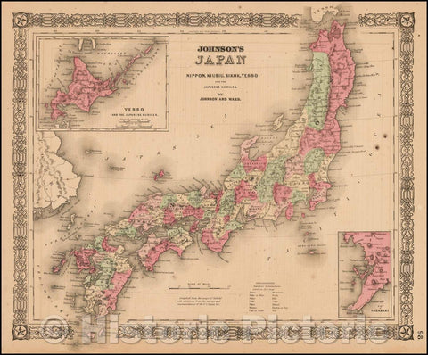 Historic Map - Johnson's Japan Nippon, Kiusiu, Sikok, Yesso and the Japanese Kuriles, 1863, Benjamin Ward - Vintage Wall Art