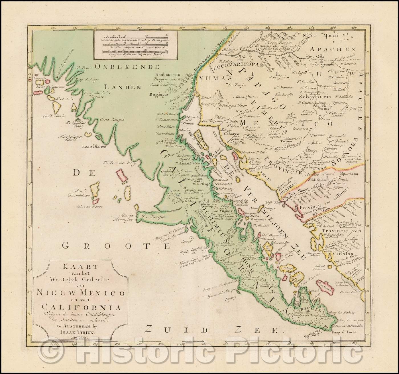 Historic Map - Kaart van het Westelyk Gedeelte van Nieuw Mexico en van California, 1765, Isaak Tirion - Vintage Wall Art