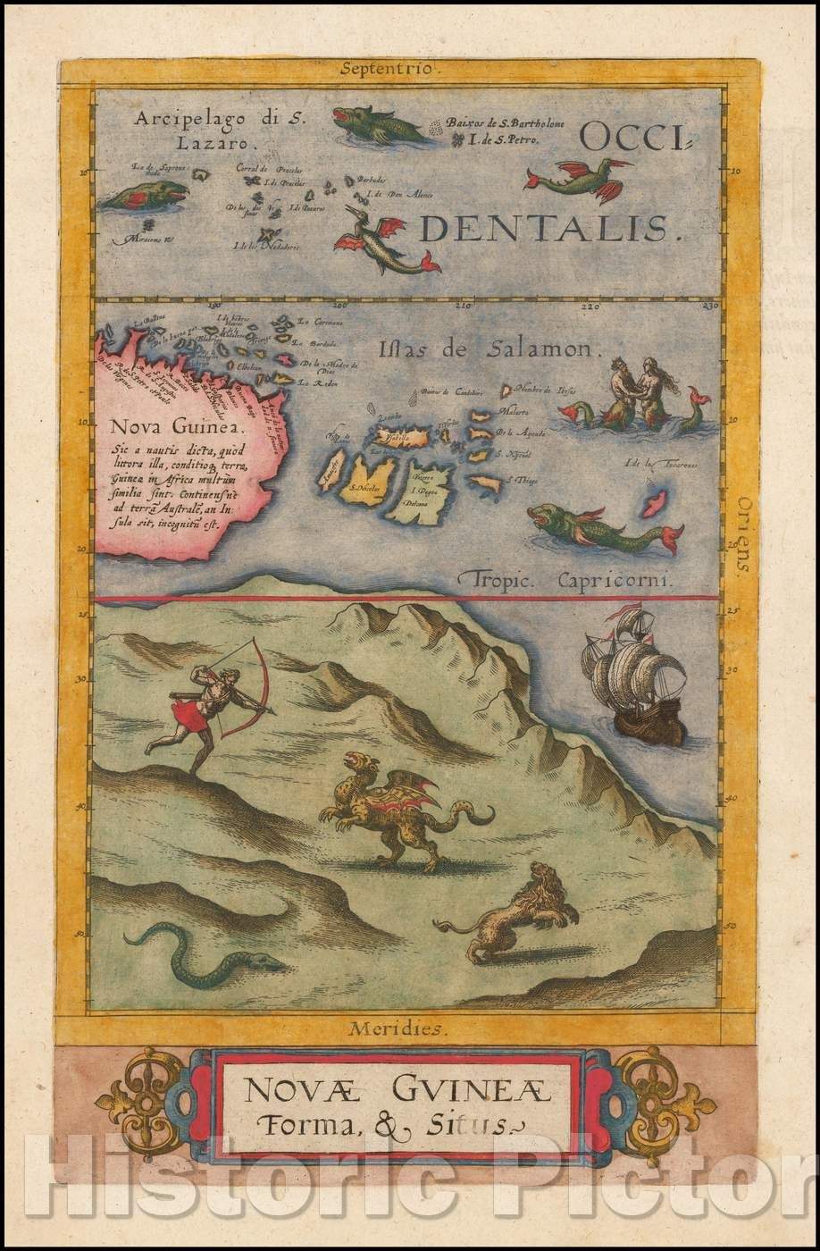 Historic Map - Novae Guineae Forma, Situs. / Map of Australia, 1593, Cornelis de Jode - Vintage Wall Art