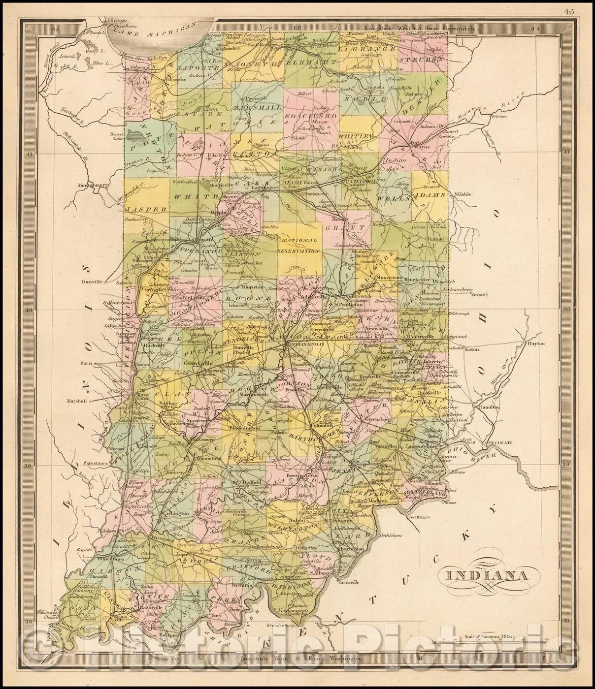 Historic Map - Indiana, 1842, Jeremiah Greenleaf - Vintage Wall Art
