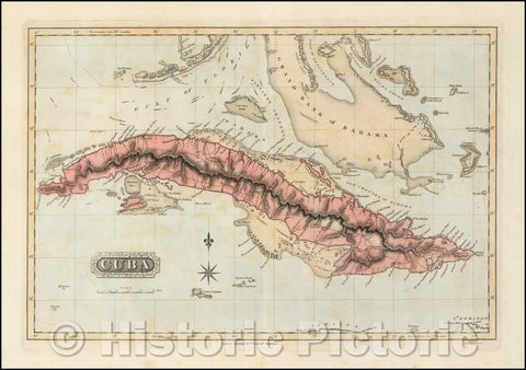 Historic Map - Cuba (with Florida Keys and Bahamas), 1823, Fielding Lucas Jr. - Vintage Wall Art