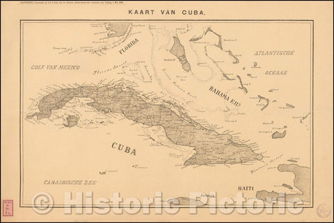Historic Map - Kaart Van Cuba (with the Florida Keys, South Florida and the Bahamas), 1898, New Rotterdam Courant - Vintage Wall Art