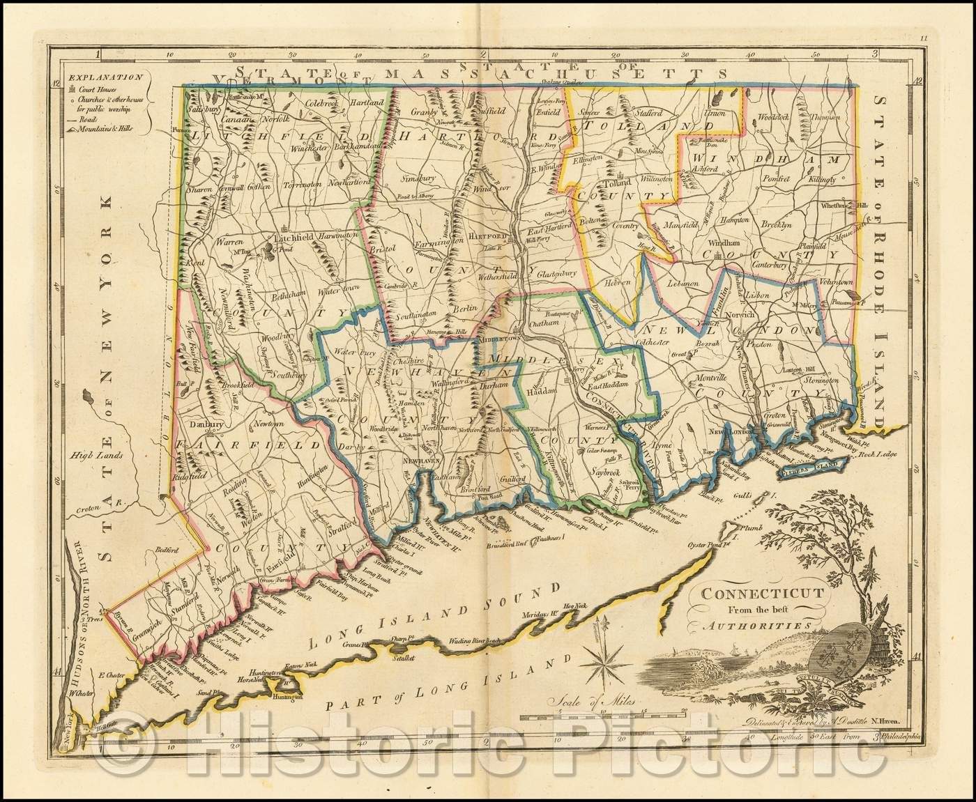 Historic Map - Connecticut From the best Authorities, 1814, Mathew Carey - Vintage Wall Art