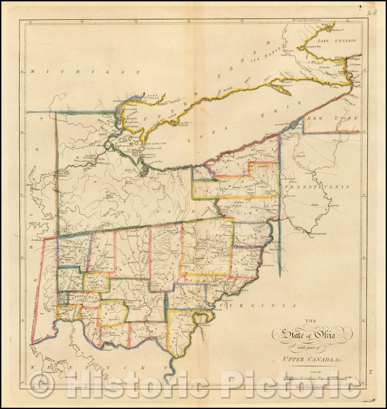 Historic Map - The State of Ohio with part of Upper Canada, 1814, Mathew Carey - Vintage Wall Art