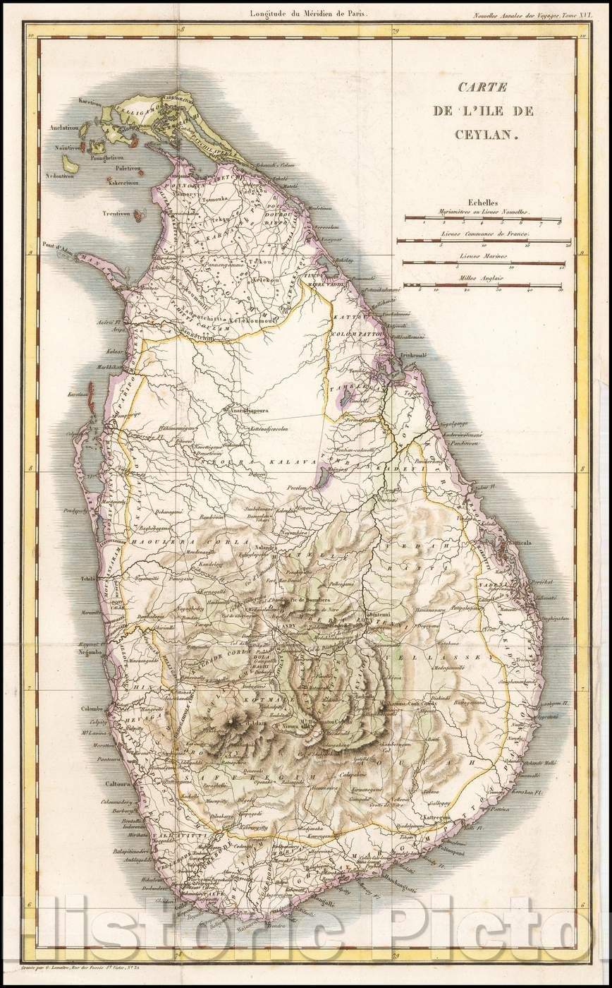 Historic Map - Carte de l'ile de Ceylan. / Engraved folding Map from v ...