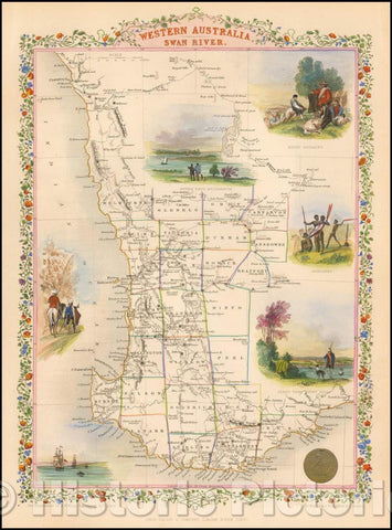 Historic Map - Western Australia, Swan River, 1851, John Tallis - Vintage Wall Art