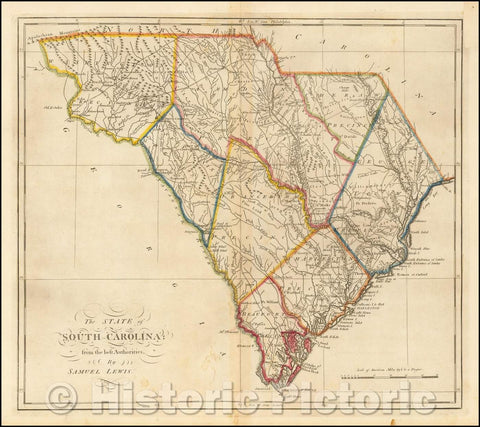 Historic Map - The State of South Carolina from the best Authorities, 1814, Mathew Carey - Vintage Wall Art